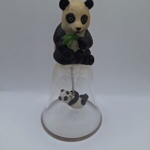 Vintage 1990 Porcelain & Crystal Mother and Baby Panda Bell - The Franklin Mint